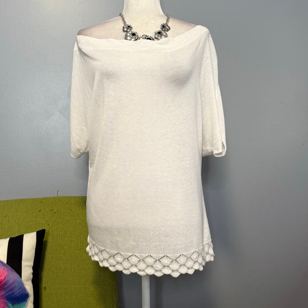 Nathalie Chaize White Cotton Off the Shoulder Pullover Sweater